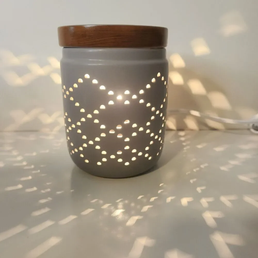 Better Homes & Gardens Plug In Gray Pierced Quilted Ceramic Wax Fragrance Warmer